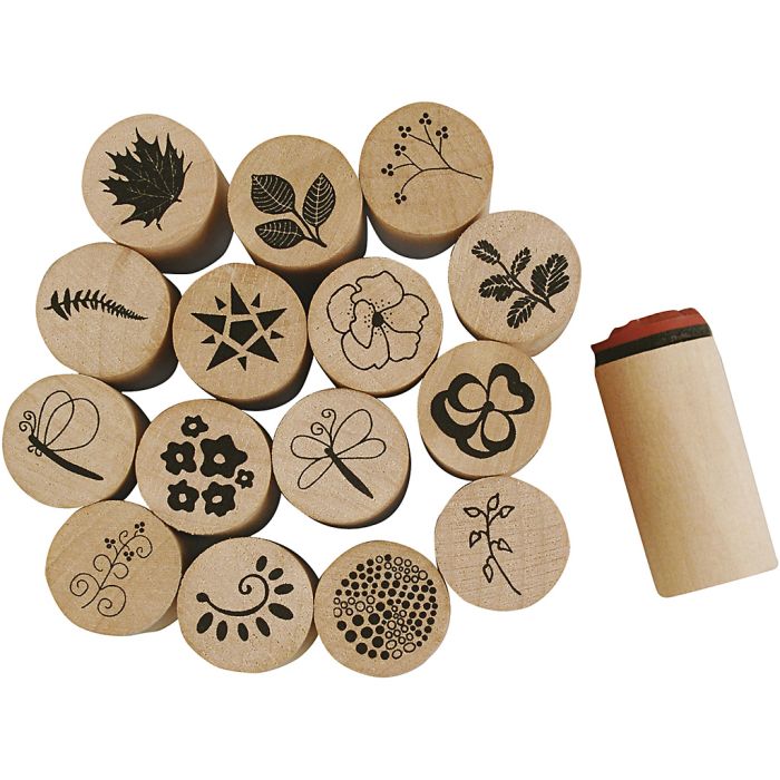 Tampon Timbres Deco Art, Fleurs et feuilles, H : 26 mm, d 20 mm, 15 pièces/ 1 Pq.