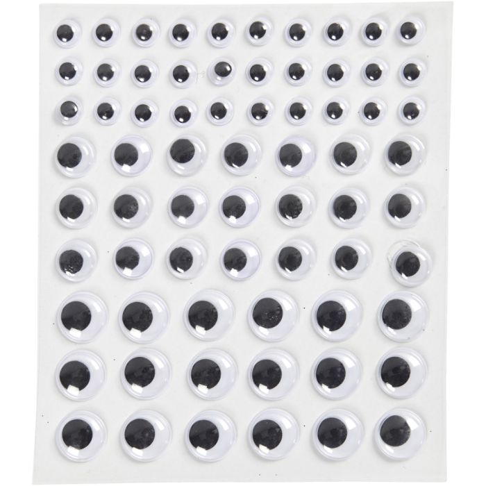 Yeux mobiles, autocollant, d 8+12+14 mm, blanc, 69 pièce, 1 flles