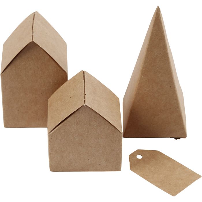 Maisons et arbres découpés, H : 5,7-10 cm cm, 1 set