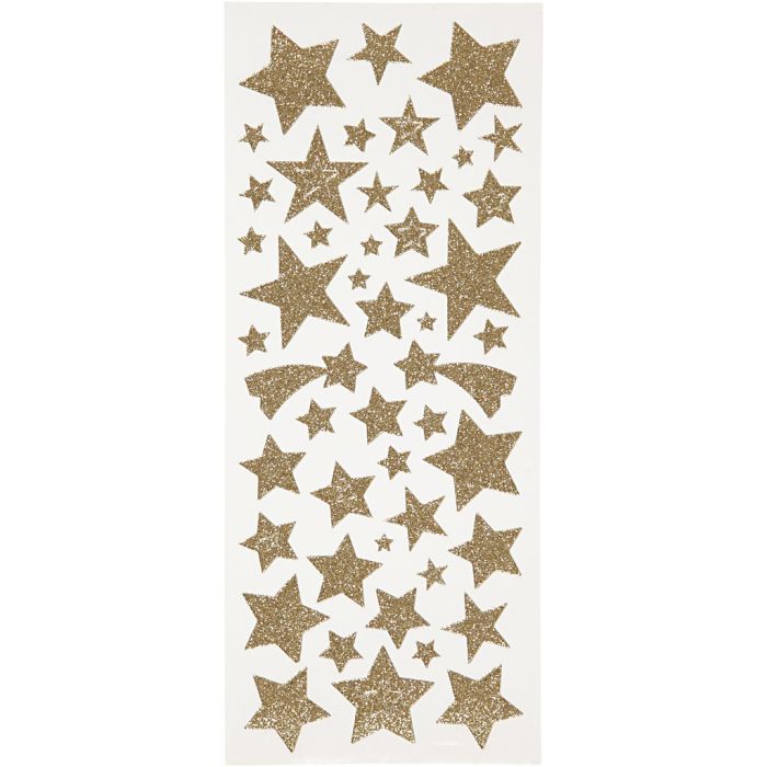 Autocollants scintillants, étoiles, feuille 10x24 cm, ca. 110 pièce, or, 2 flles/ 1 Pq.