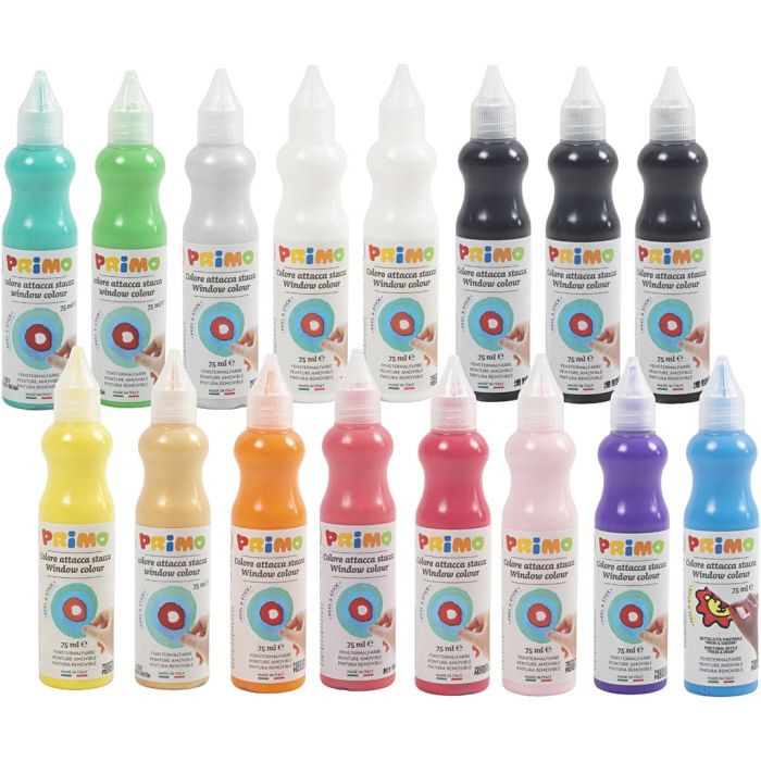 Peinture pour vitres, ass. de couleurs, 16x75 ml/ 1 Pq.