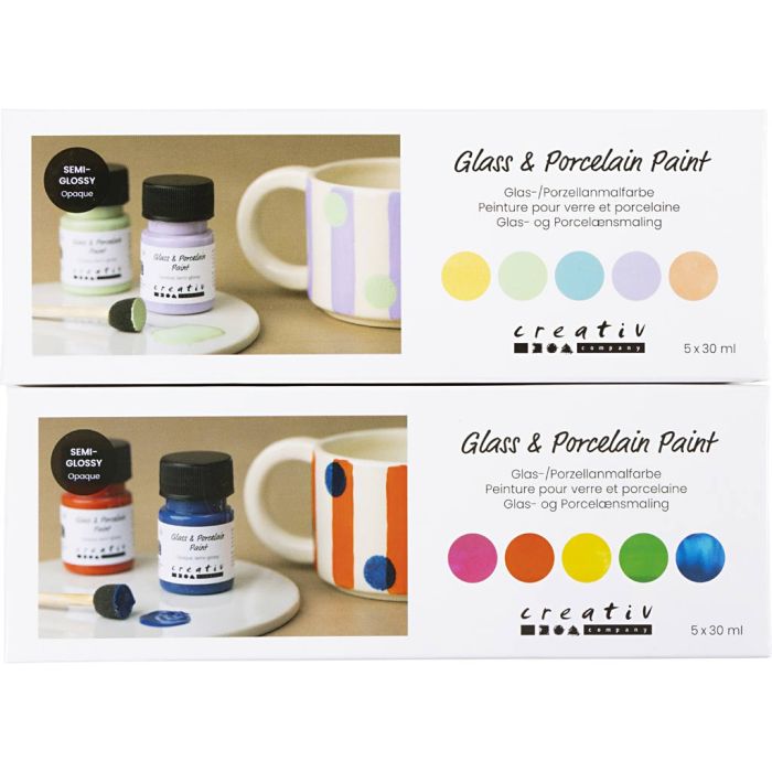 Peinture pour verre et porcelaine, semi-brillant, opaque, multicolore, couleurs pastel, 10x30 ml/ 1 Pq.