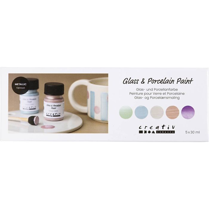 Peinture pour verre et porcelaine, Métallisé, opaque, couleurs pastel, 5x30 ml/ 1 Pq.