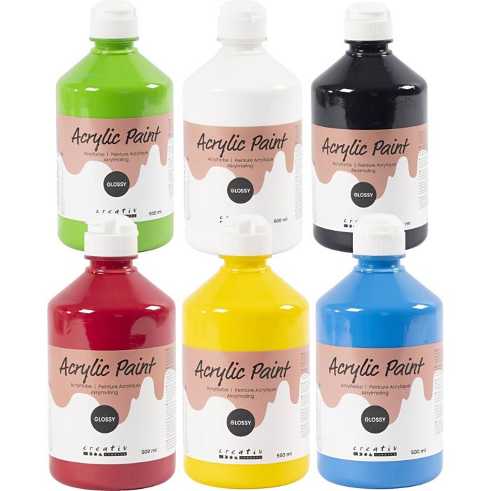 Peinture Acrylique Brillante, couleur primaire, 6x500 ml/ 1 Pq.