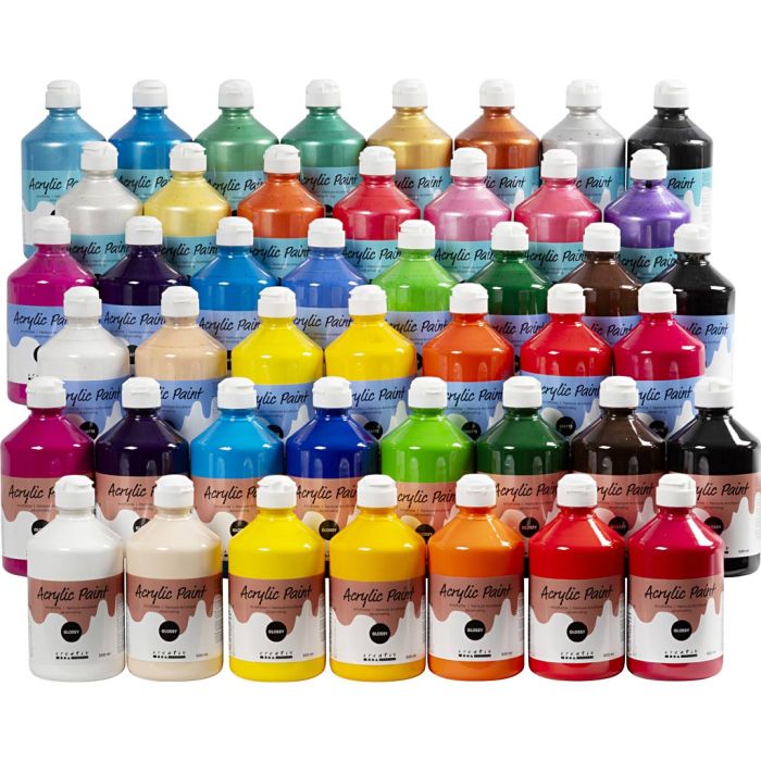 Peinture Acrylique, ass. de couleurs, 45x500 ml/ 1 Pq.