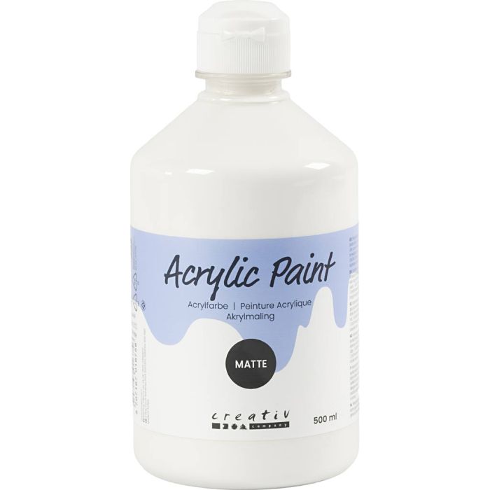 Peinture Acrylique Mate, blanc, 500 ml/ 1 flacon