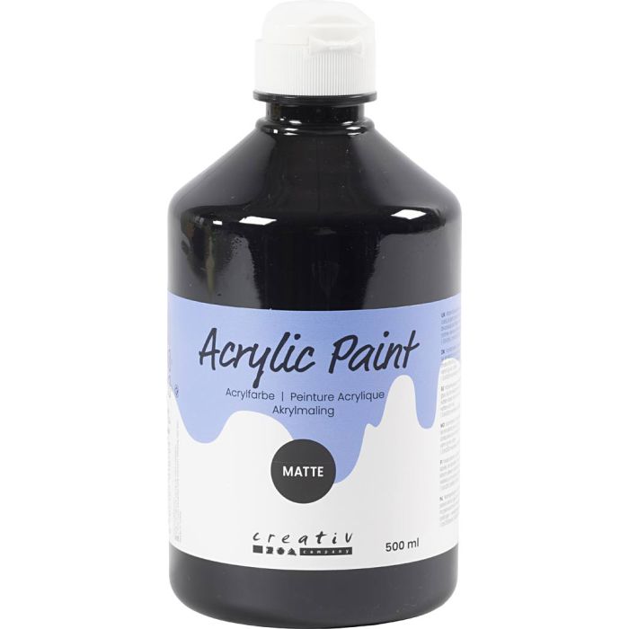 Peinture Acrylique Mate, noir, 500 ml/ 1 flacon