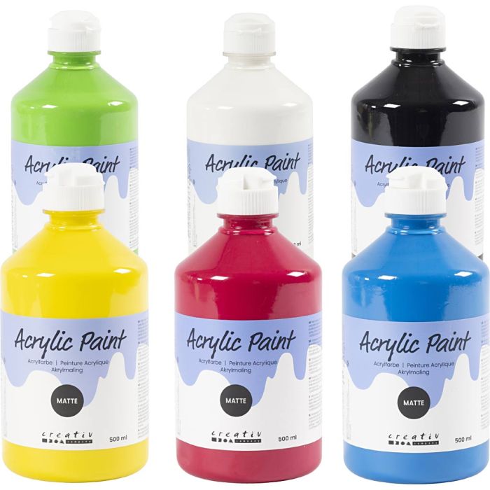 Peinture Acrylique Mate, couleur primaire, 6x500 ml/ 1 Pq.