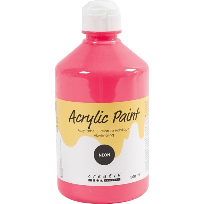 Peinture Acrylique Néon, rose néon, 500 ml/ 1 flacon