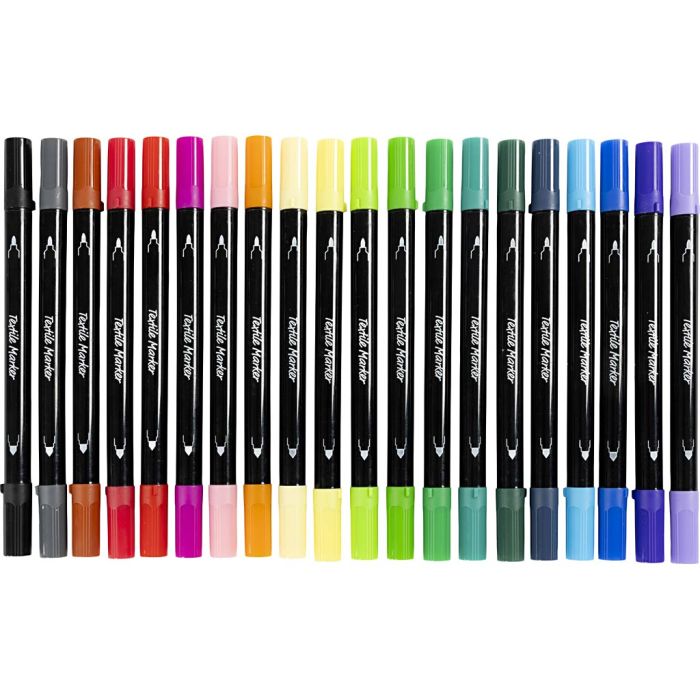 Feutres textiles, trait 2,3+3,6 mm, couleurs classiques, 20 pièces/ 1 Pq.