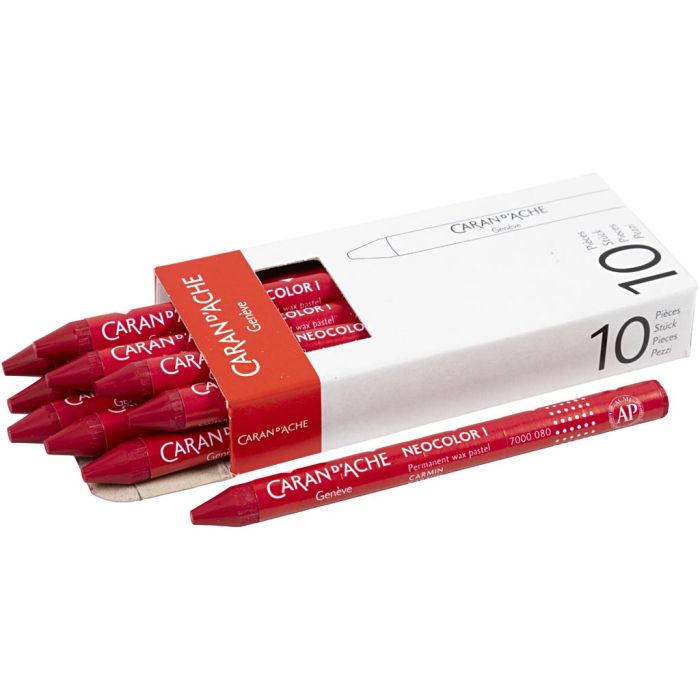 CARAN D’ACHE Caran d'Ache Néocolor 1, L : 10 cm, ép. 8,5 mm, carmine (080), 10 pièces/ 1 Pq.