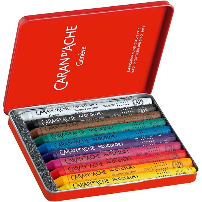 CARAN D’ACHE Caran d'Ache Néocolor 1, L : 10 cm, ép. 8,5 mm, ass. de couleurs, 10 pièces/ 1 Pq.