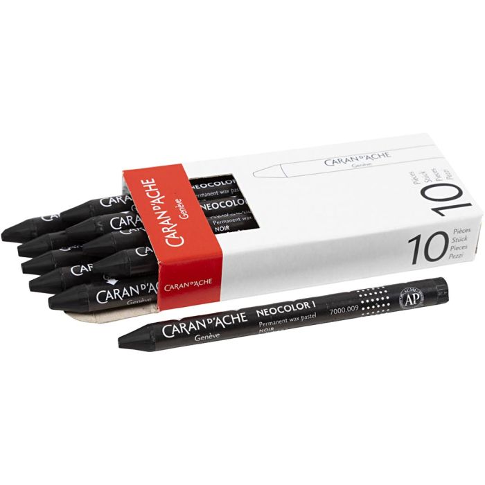 CARAN D’ACHE Caran d'Ache Néocolor 1, L : 10 cm, ép. 8,5 mm, black (009), 10 pièces/ 1 Pq.