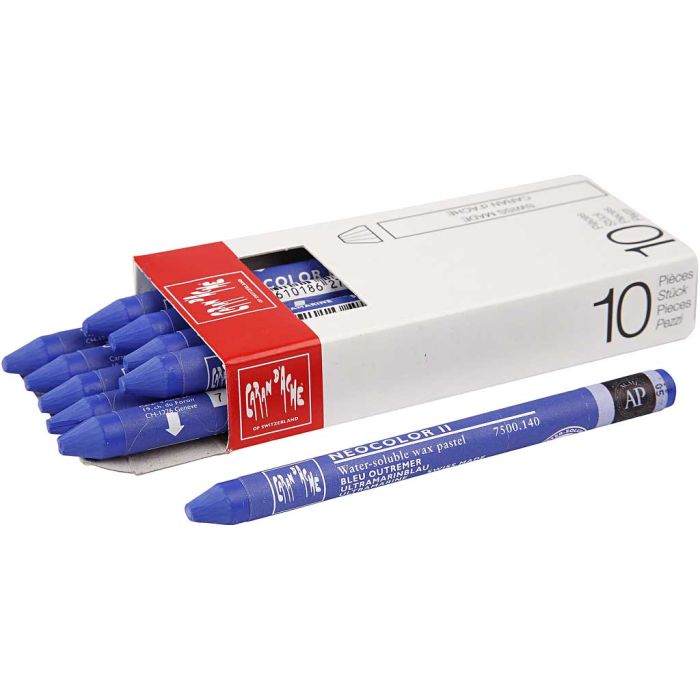 Caran d'Ache Aquarelle Neocolor 2, L : 10 cm, ép. 8,5 mm, ultramarine (140), 10 pièces/ 1 Pq.