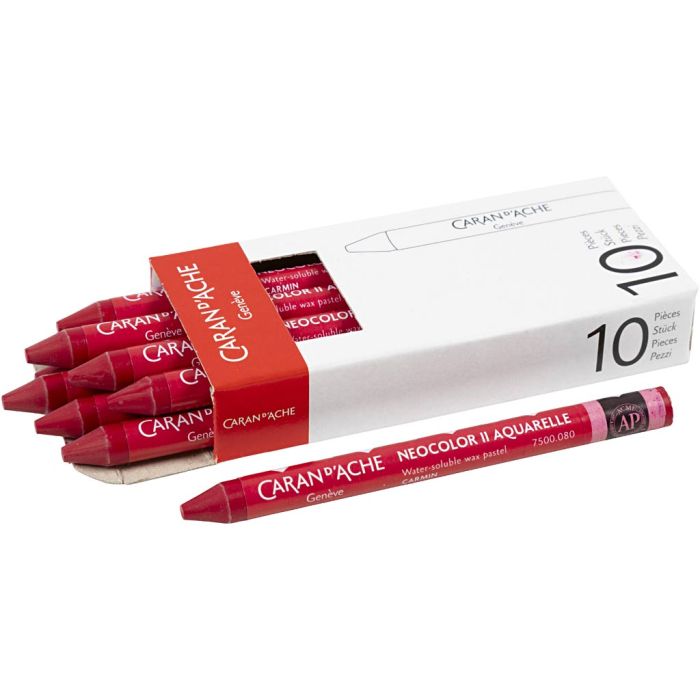 Caran d'Ache Aquarelle Neocolor 2, L : 10 cm, ép. 8,5 mm, carmine (080), 10 pièces/ 1 Pq.