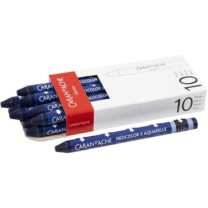 Caran d'Ache Aquarelle Neocolor 2, L : 10 cm, ép. 8,5 mm, prussian blue (159), 10 pièces/ 1 Pq.