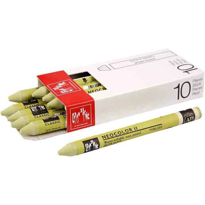 Caran d'Ache Aquarelle Neocolor 2, L : 10 cm, ép. 8,5 mm, light olive (245), 10 pièces/ 1 Pq.