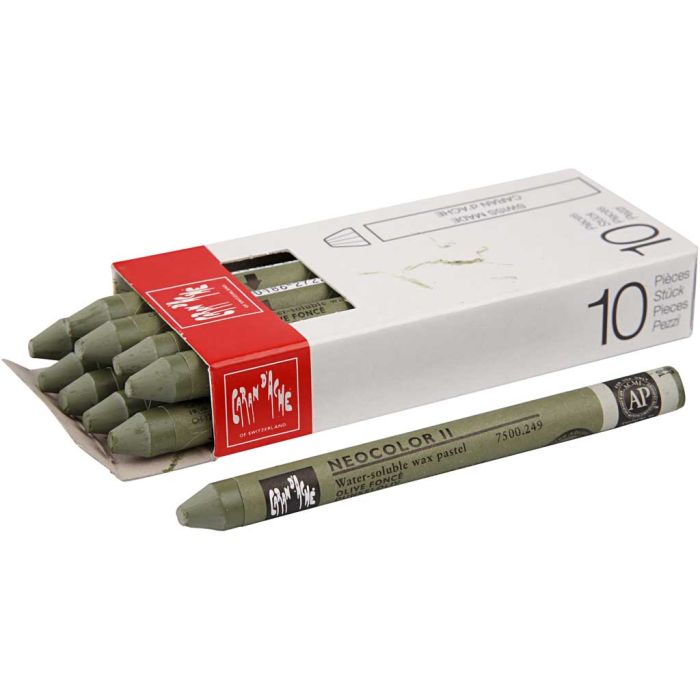 Caran d'Ache Aquarelle Neocolor 2, L : 10 cm, ép. 8,5 mm, olive (249), 10 pièces/ 1 Pq.