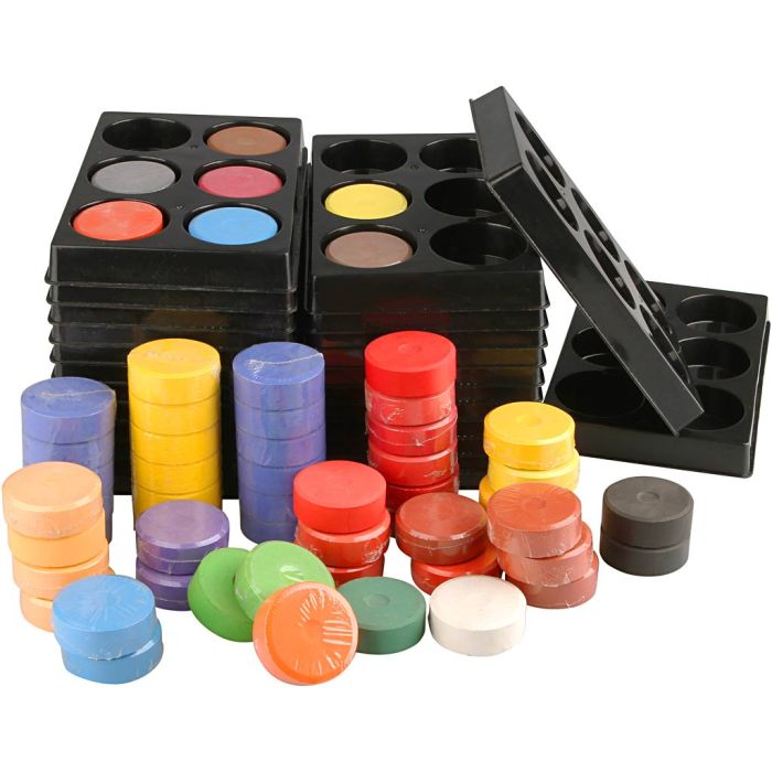 Pastilles aquarelles, H : 16 mm, d 44 mm, ass. de couleurs, 1 set