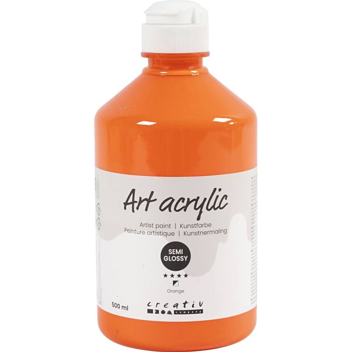 Peinture Acrylique, semi-brillant, semi transparent, orange, 500 ml/ 1 flacon