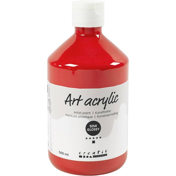 Peinture Acrylique, semi-brillant, transparent, rouge cadmium, 500 ml/ 1 flacon