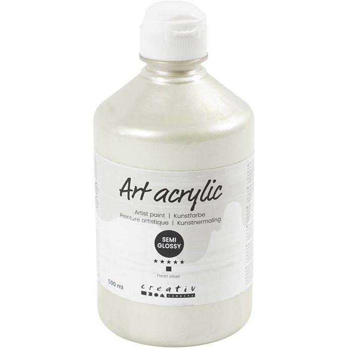 Peinture Acrylique, semi-brillant, opaque, pearl silver, 500 ml/ 1 flacon