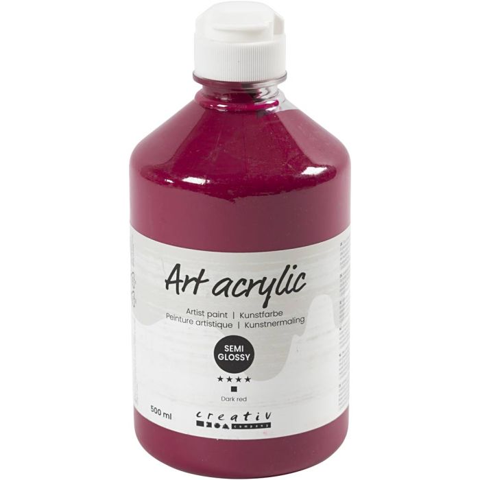 Peinture Acrylique, semi-brillant, semi transparent, rouge foncé, 500 ml/ 1 flacon