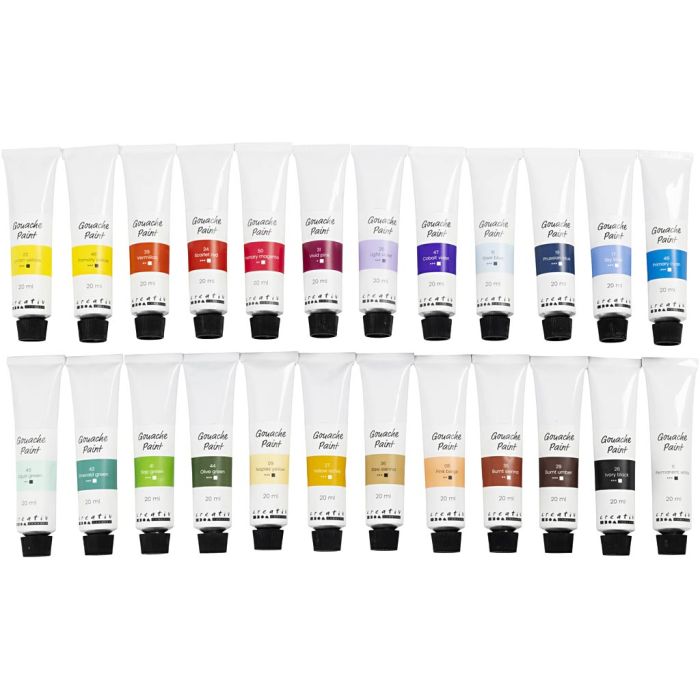 Peinture gouache, ass. de couleurs, 24x20 ml/ 1 Pq.
