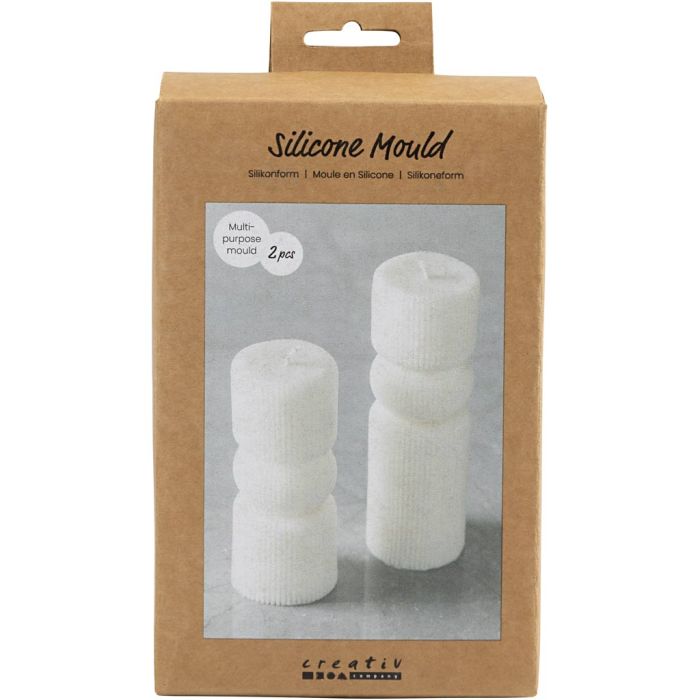 Moule en Silicone, Cylindre cannelé avec arc, H : 11+14 cm, d 4+4 cm, 2 pièces/ 1 Pq.