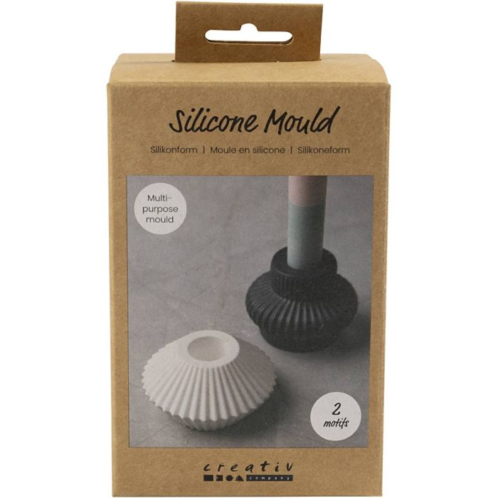 Moule en silicone, Bougeoirs rainurés, H : 4+5,5 cm, d 7+8 cm, brillant transparent, 2 pièces/ 1 Pq.