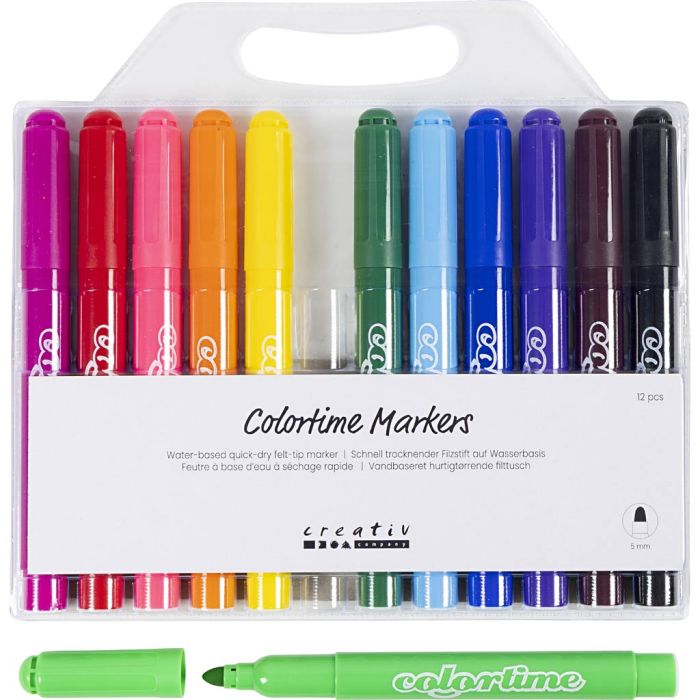Feutres Colortime, trait 5 mm, couleurs classiques, 12 pièces/ 1 Pq.