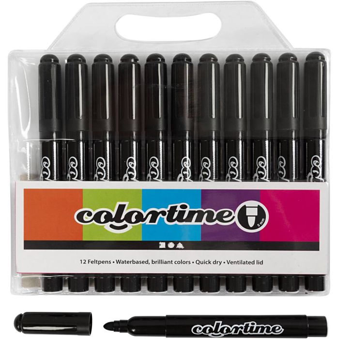 Feutres Colortime, trait 5 mm, noir, 12 pièces/ 1 Pq.