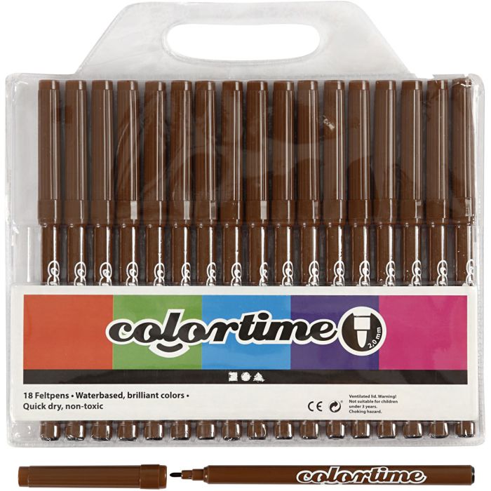 Feutres Colortime, trait 2 mm, brun, 18 pièces/ 1 Pq.