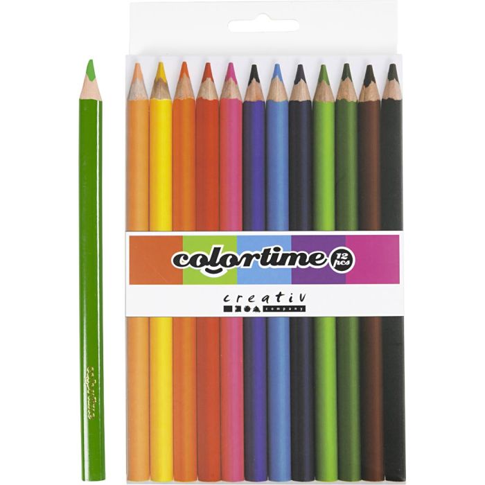 Crayons de Couleur Colortime, L : 17,45 cm, mine 5 mm, JUMBO, ass. de couleurs, 12 pièces/ 1 Pq.