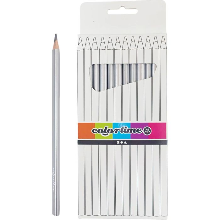 Crayons de Couleur Colortime, L : 17 cm, mine 3 mm, argent, 12 pièces/ 1 Pq.