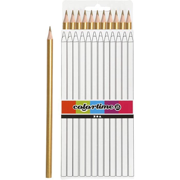 Crayons de Couleur Colortime, L : 17 cm, mine 3 mm, or, 12 pièces/ 1 Pq.