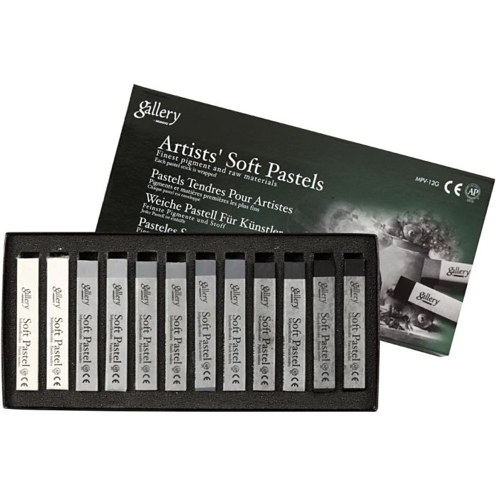 Pastels Tendres Gallery Set, L : 6,5 cm, ép. 10 mm, harmonie noir/blanc, 12 pièces/ 1 Pq.