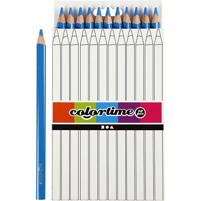 Crayons de Couleur Colortime, L : 17,45 cm, mine 5 mm, JUMBO, bleu, 12 pièces/ 1 Pq.