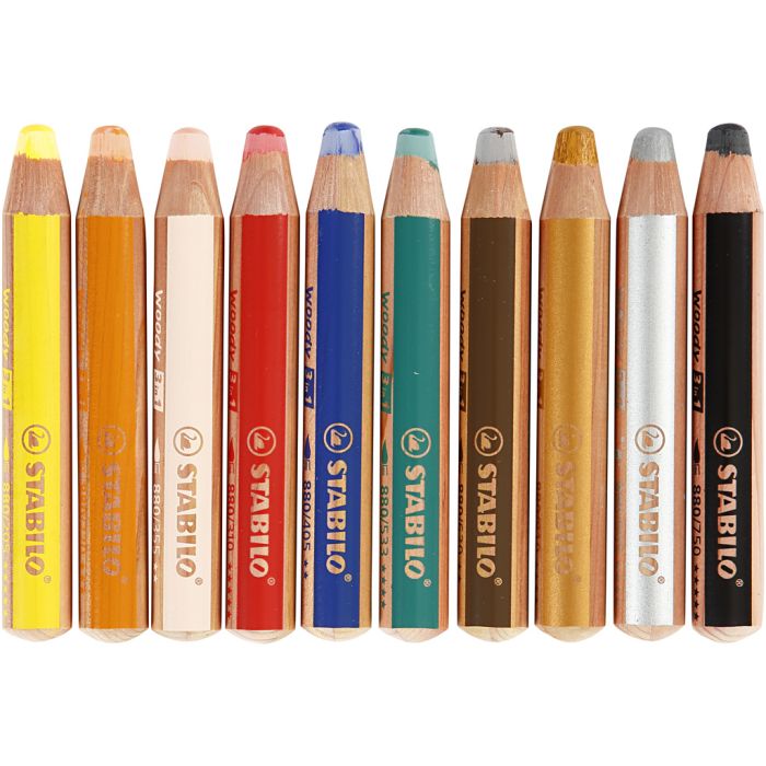 Woody 3-en-1, L : 11 cm, ép. 16 mm, mine 10 mm, ass. de couleurs, 10 pièces/ 1 Pq.