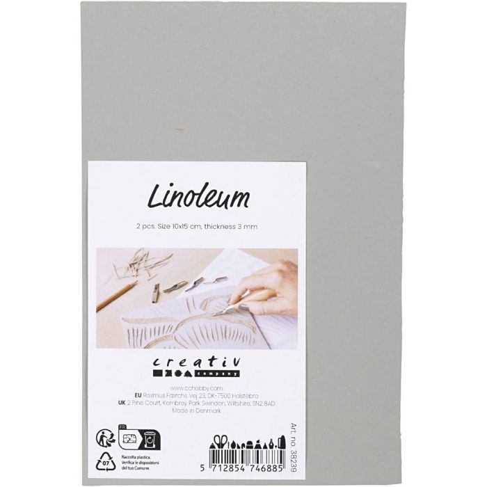 Linoleum, dim. 10x15 cm, ép. 3 mm, gris, 2 pièces/ 1 Pq.