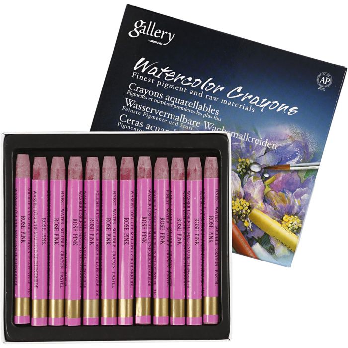 Pastels à la cire aquarellables, L : 9,3 cm, ép. 8 mm, rose froid (316), 12 pièces/ 1 Pq.