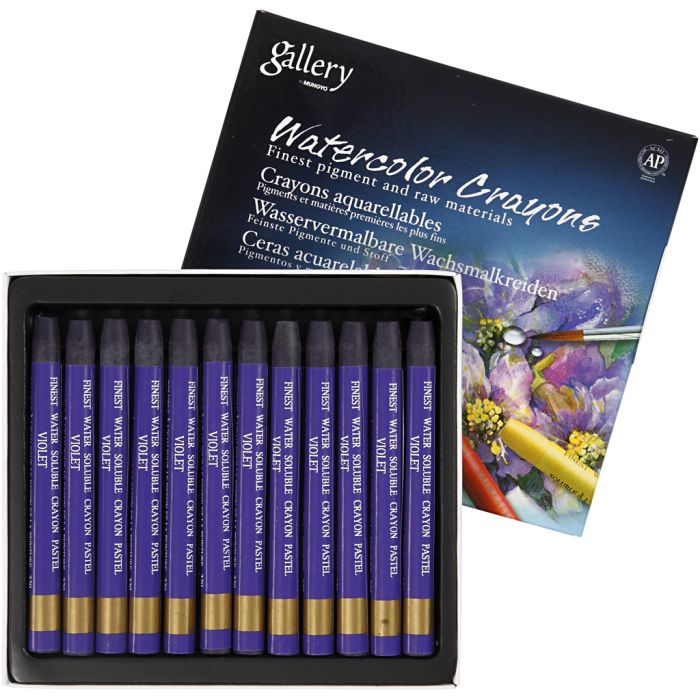 Pastels à la cire aquarellables, L : 9,3 cm, ép. 8 mm, violet (320), 12 pièces/ 1 Pq.