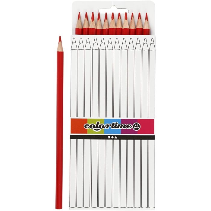 Crayons de Couleur Colortime, L : 17 cm, mine 3 mm, rouge, 12 pièces/ 1 Pq.