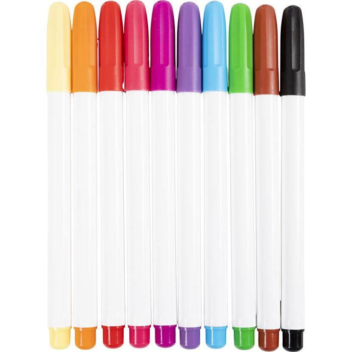 Feutres textiles, trait 1 mm, Couleurs vives, 10 pièces/ 1 Pq.