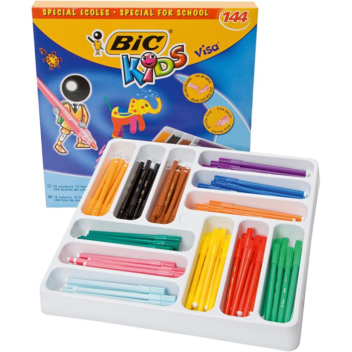 BIC Feutre Visa Fine, trait 0,7 mm, ass. de couleurs, 12x12 pièce, 144 pièces/ 1 Pq.
