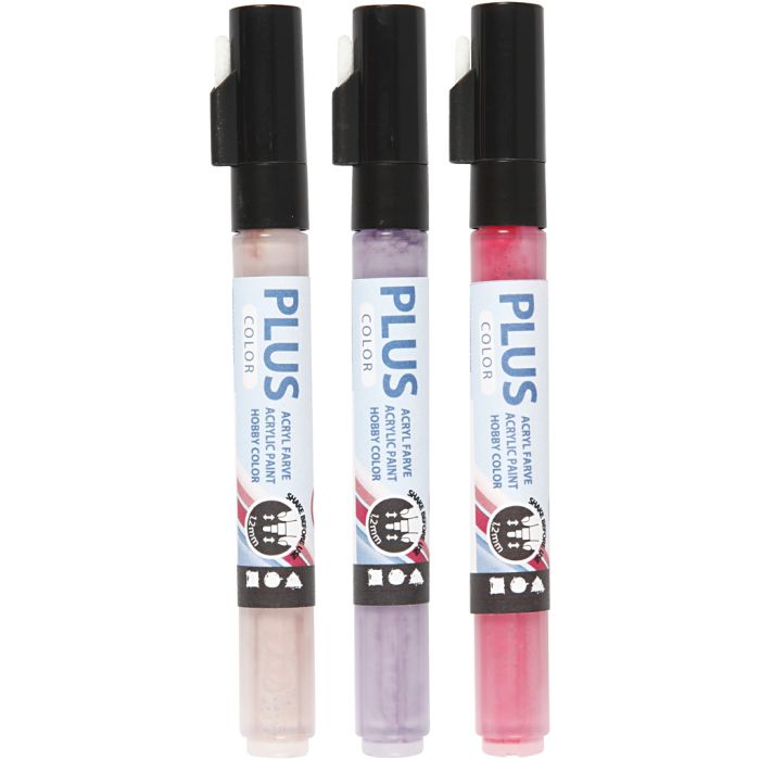 Feutres Plus Color, L : 14,5 cm, trait 1-2 mm, fuchsia, dusty rose, dark lilac, 5,5 ml, 3 pièces/ 1 Pq.
