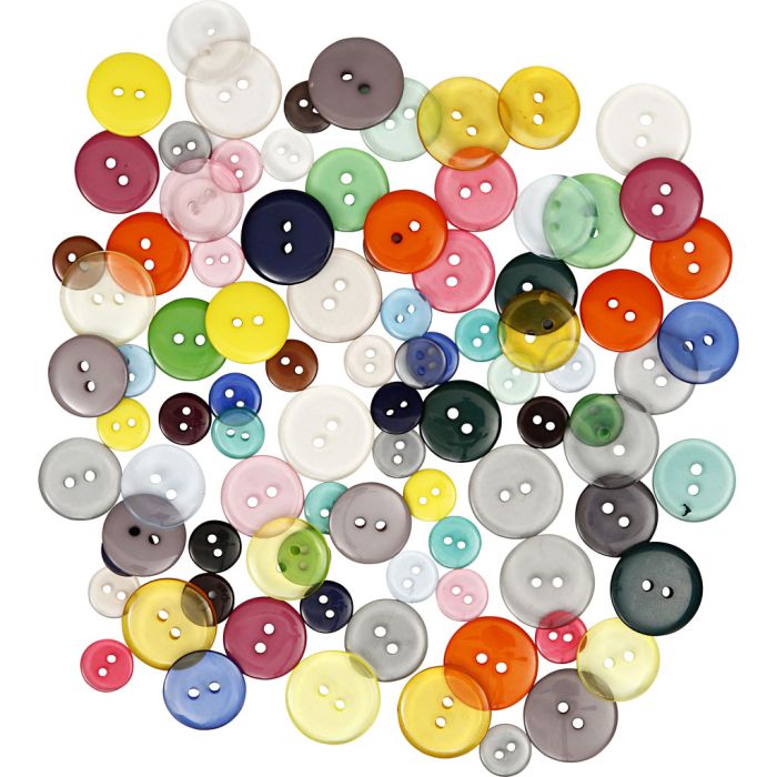 Boutons, d 12+18+20 mm, ass. de couleurs, 50 gr, 100 pièces/ 1 Pq.