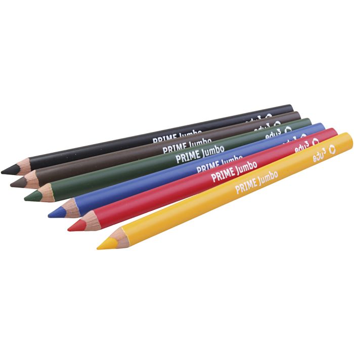 Crayons de Couleur Jumbo edu, ép. 10 mm, mine 6,25 mm, ass. de couleurs, 6 pièces/ 1 Pq.