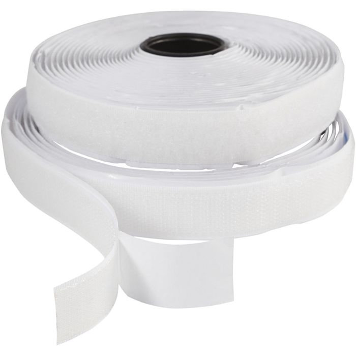 Bande Velcro , autocollant, L : 20 mm, blanc, 5 m/ 1 rouleau