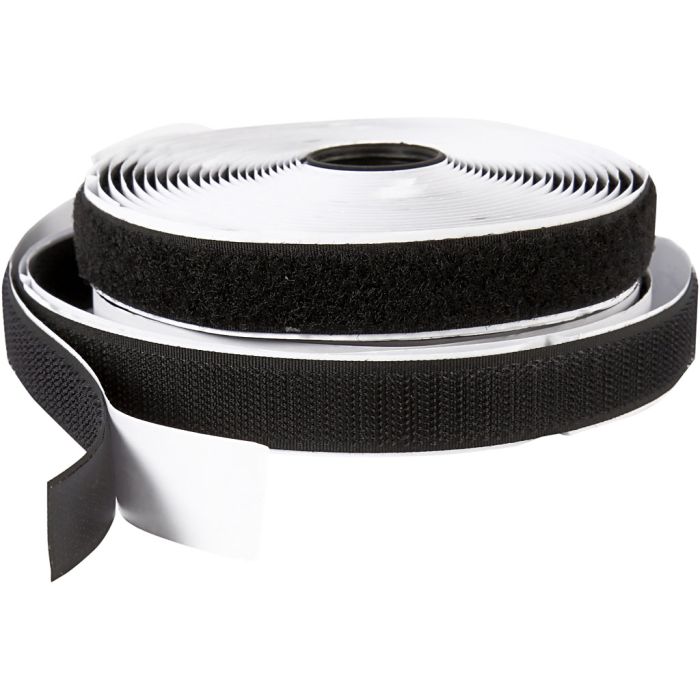 Bande Velcro , autocollant, L : 20 mm, noir, 5 m/ 1 rouleau